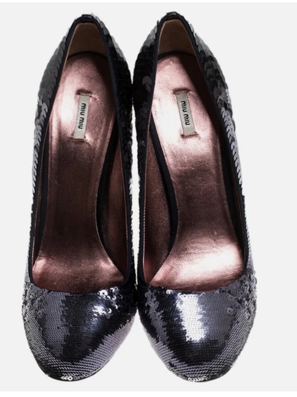 Miu Miu Black Sequin Round Toe Pumps Size 38.5